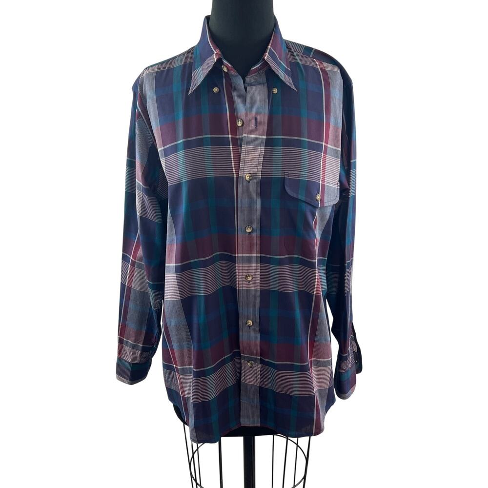 VINTAGE Gant Foxhunt Plaid Multi Top Cotton Collared Classic Button-Down Size M